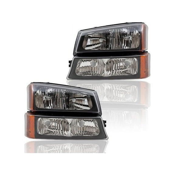 Headlight Assembly - Set of 2 - with Black Bezel - Compatible with 2003 - 2006 Chevy Silverado 2500 HD 2004 2005