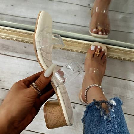 

〖Yilirongyumm〗 White 41 Slippers For Women Transparent Fashion Heels Shoes Thick Slippers Outdoor Women s Casual Sandals Women s Slipper