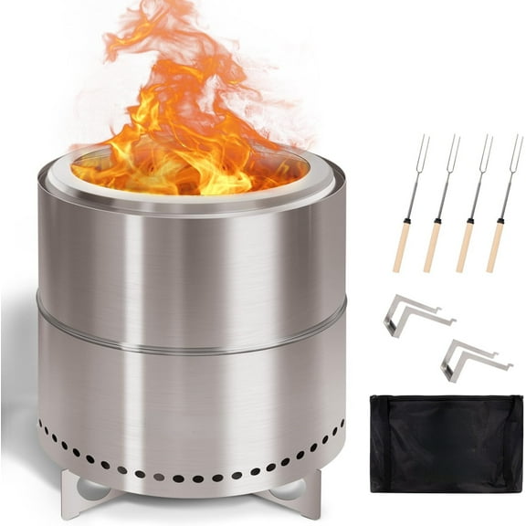 SUMMIT - Smokeless-Fire-Pit | 15-Inch | 304 Stainless-Steel-Firepit | Portable Outdoor Pits with Stand for Camping | Bag & Sticks & Holders | Solo Wood Burning Bonfire | Low Smoke Stove