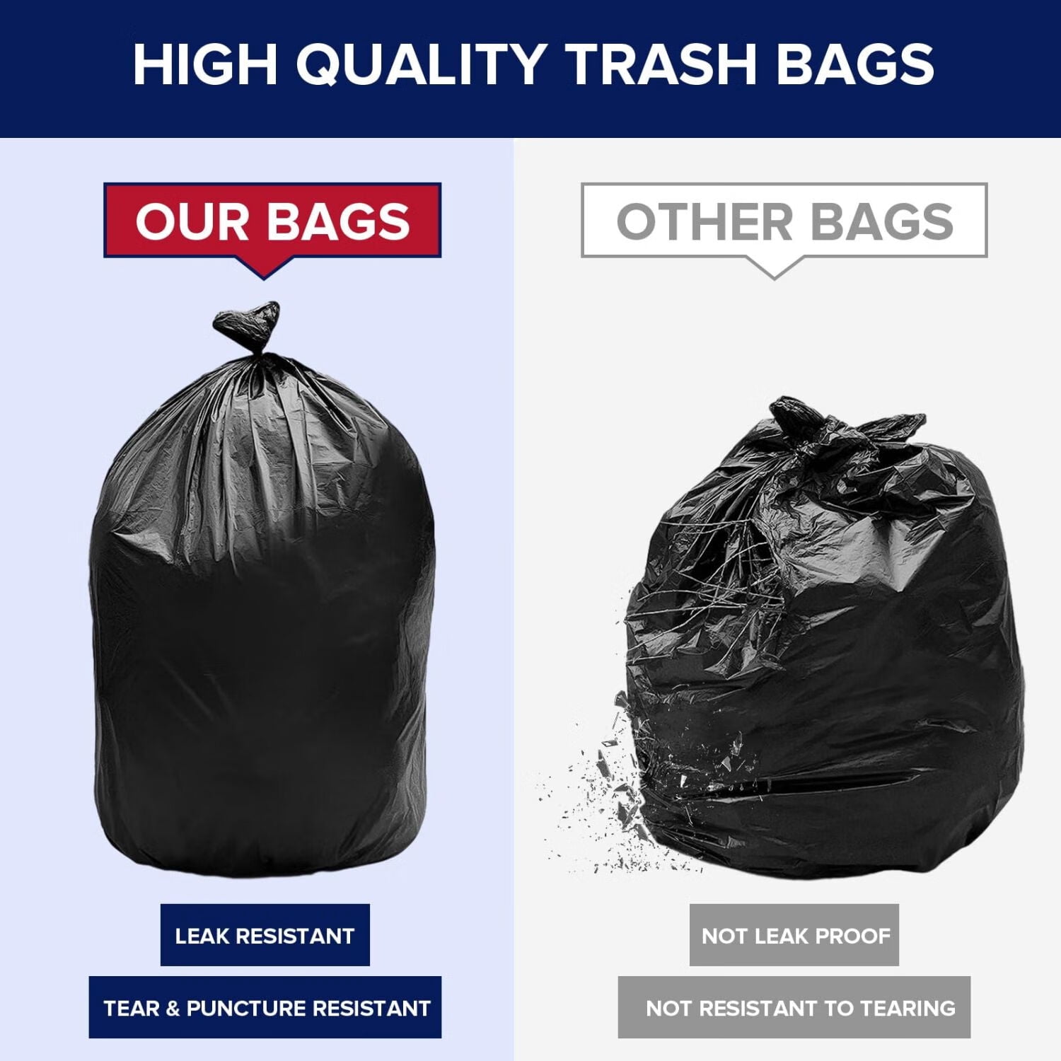 Trash Bags, 50 Gallon Heavy Duty Garbage Bag,39.4 x 47.25" Tall & Large Black Garbage Can Liners,Recycling Trash Bags Contractor, Lawn And Leaf, Outdoor, Storage, Commercial, Industrial-50Pcs