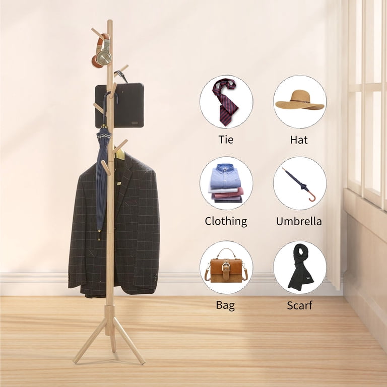 Freestanding Wooden Coat Rack with 8 Hooks photo 5