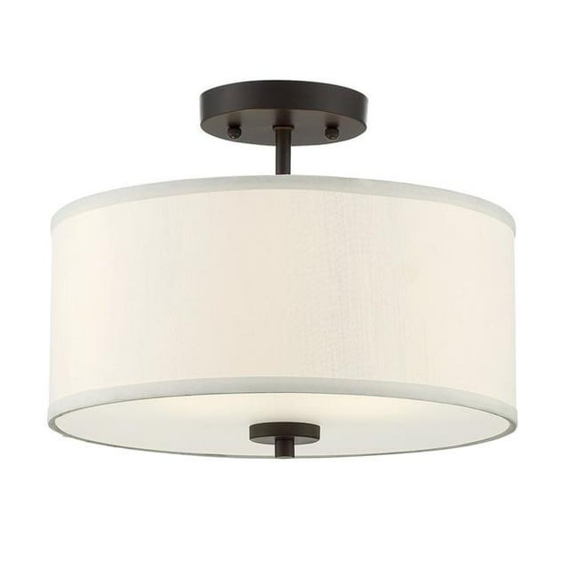 Meridian M60008ORB 2 Light Semi Flush - White Fabric with Oil Rubbed Bronze