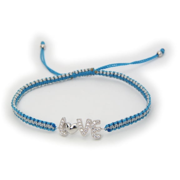 Designer .925 Sterling Silver Sterling Silver Sparkling LOVE Adjustable Cord Bracelet