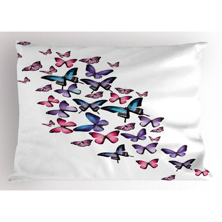 Blush Pillow Shams Navy and Blush Pillow Sham Various Butterflies Flying Together Spring Summer Nature Inspired, Decorative Standard Size Printed Pillowcase, 26 X 20 Inches, Violet Blue Pink, by Ambesonne ()