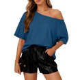 thumbnail image 3 of Off The Shoulder Tops Oversized Tshirts Short Sleeve Basic Tee 2026 Casual Summer Fashion Clothes Dark Blue S, 3 of 5