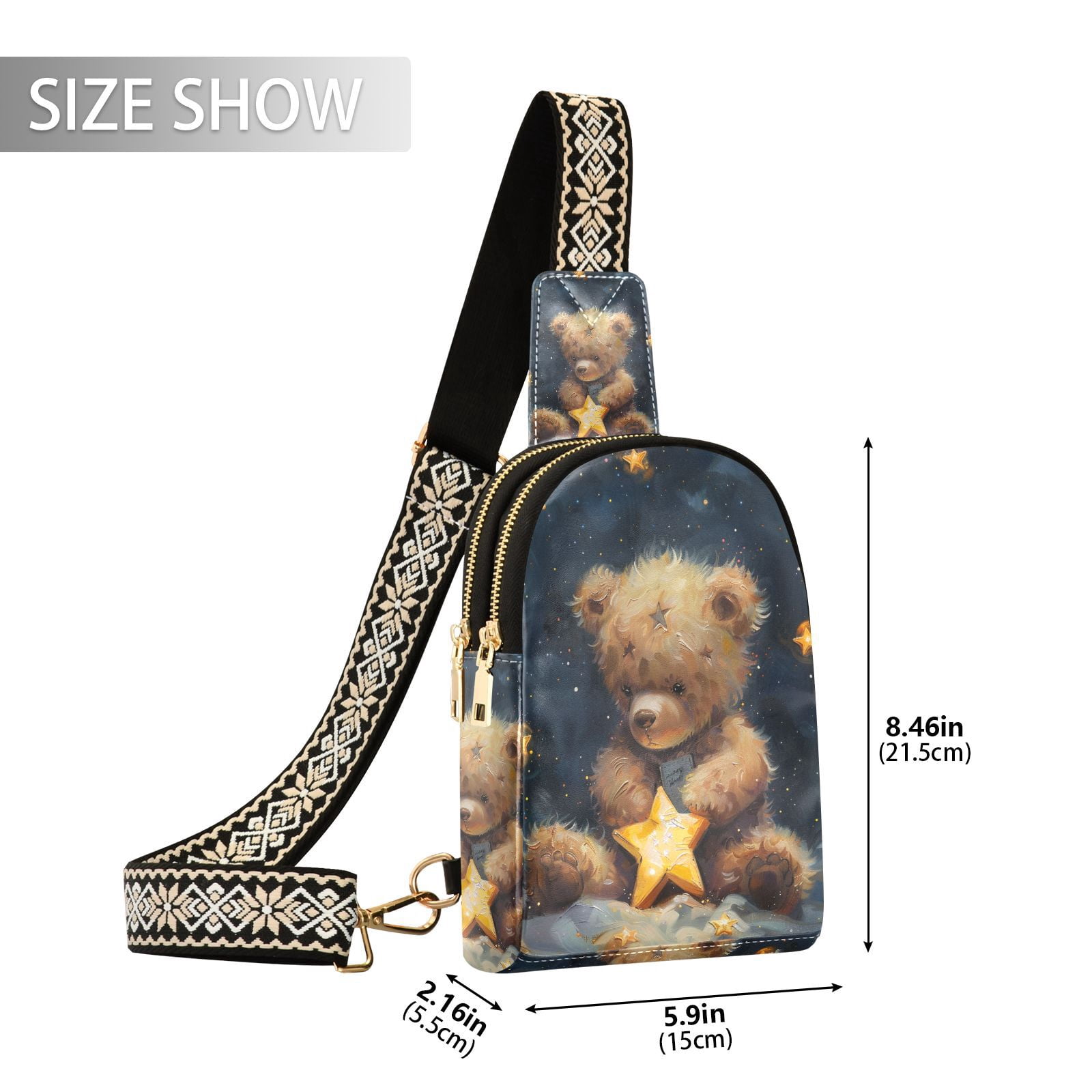 Stars Teddy Bear Crossbody Bags Fanny Pack Sling Bag for Travel Chest Bag Shoulder Bag for Women Trendy