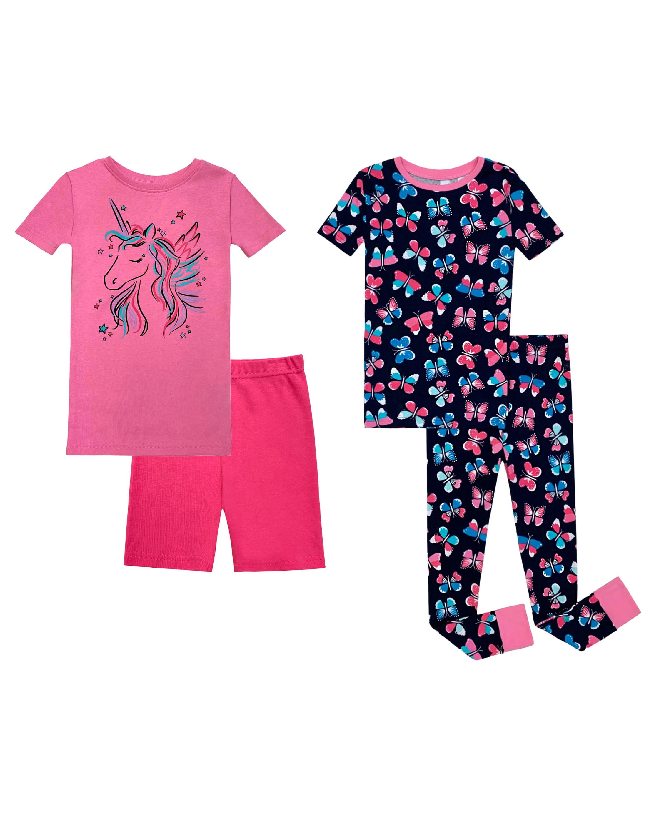 Big Girls FourPiece Pajama Set, Female 2T10, NavyPink, Size 8