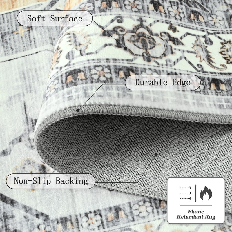 TWINNIS 8'x10'Area Rugs for Living Room Washable Rugs Boho Area Rug Non-Slip Carpet,Yellow Gray