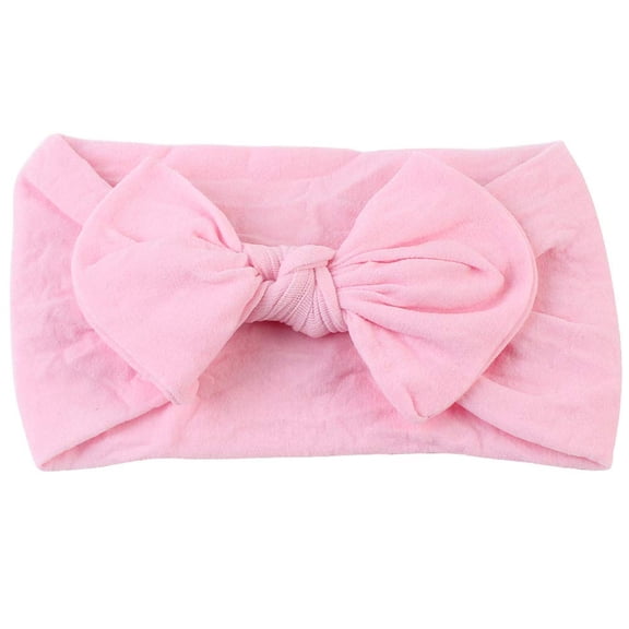 1 Pack Solid Color Skin-friendly Baby Headband Elastic Soft Nylon Headband Cute Baby Bow Headband (Pink)