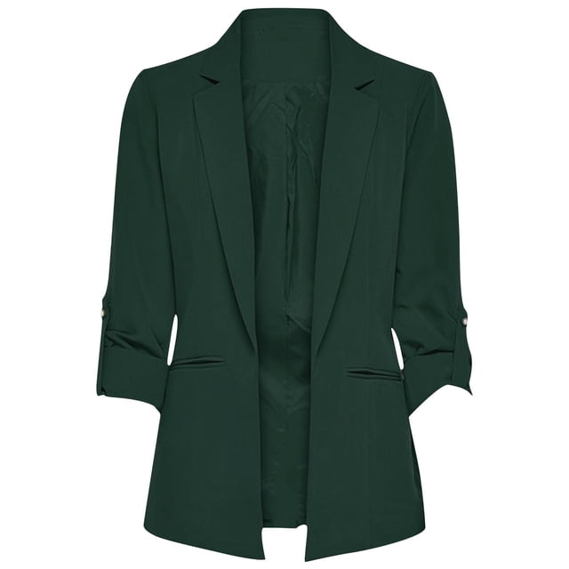 Swstbby Liquidation d'Économies d'Automne! Vestes d'Automne pour Femmes, Mode Femme Uni Poche Manches Longues Col Rabattu Veste Décontractée Manteau Blouse Sans Capuche Manteau Vert Armée TTTG