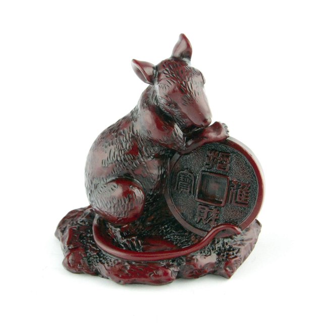 Estatua Feng Shui Figura de Rata Color Madera Roja 10 cm
