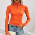 thumbnail image 5 of Lenpel Long Sleeve Shirts for Women Plus Size Turtleneck Half Zip Ribbed Knit Slim Crop Tops Fall Winter Clothes(Orange,4X-Large), 5 of 5