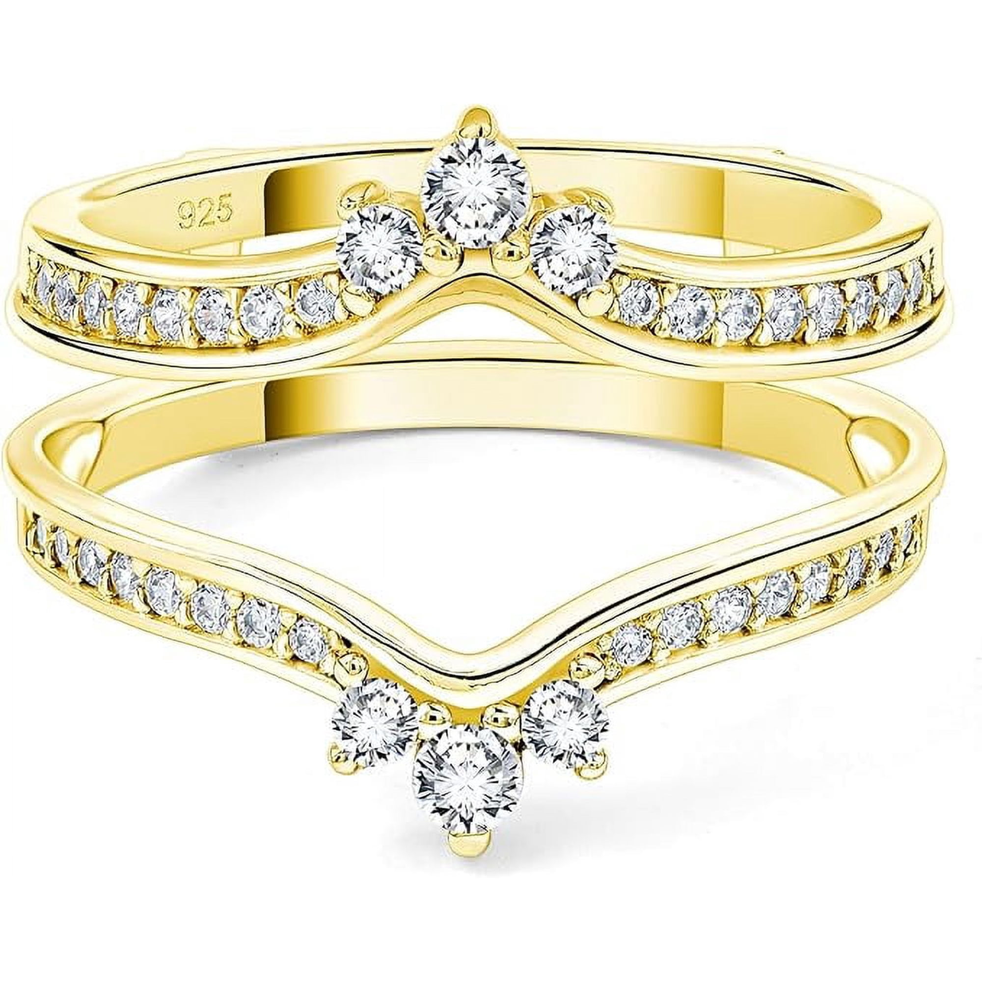 Gems Jewels 14K Yellow Gold Plated 2.35 Ct Round Cut White Diamond Christmas Wedding Engagement Thanksgiving Enhancer Guard Wrap Ring For Women's 925 Sterling Silver-7