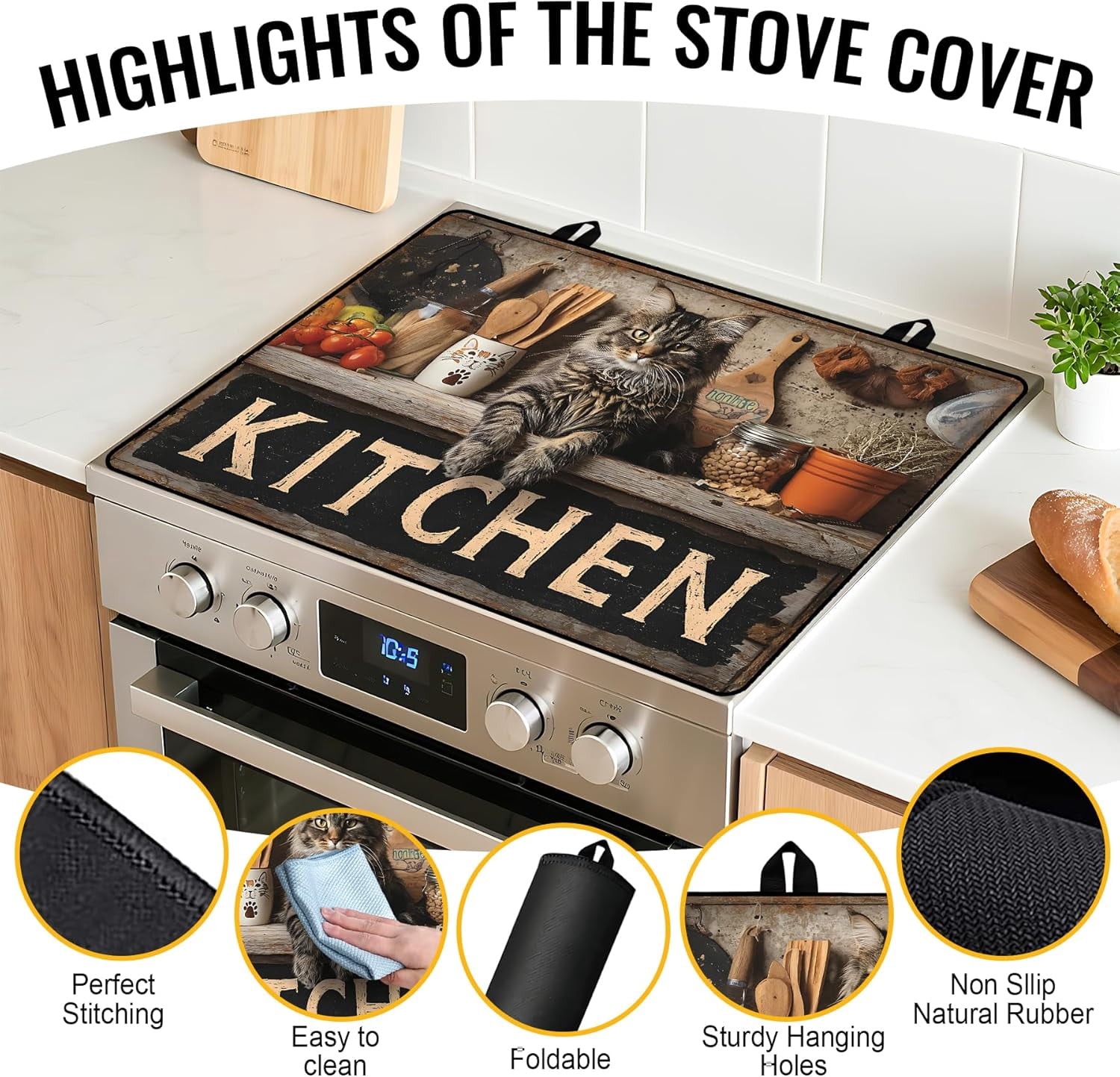 Stove Top Cover for Electric/Glass Stove, Flat Top Cooktop Protector, Electric Cooktop Cover, Extra Counter Space for Kitchen (KITCHEN Cat)