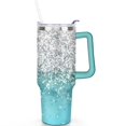 thumbnail image 2 of 40oz Fashion Leopard Pattern Stainless Steel Flip Straw Tumbler Spill Proof Travel Cup Double Wall Vacuum Insulated Coffee Mug with Top Handle, 2 of 6
