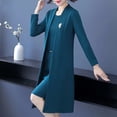 thumbnail image 3 of Quixlent 2 Pcs/Set Women Coat Dress Suit Long Sleeves Mid Length Solid Color Jacket Sleeveless Round Neck A-line Midi Dress Plus Size Formal Business Style Banquet Outfit, 3 of 7