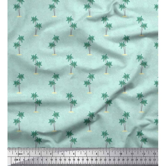 Soimoi Crepe Silk Fabric Floral & Coconut Tree Night Wear Print Sewing Fabric Yard 42 Inch Wide