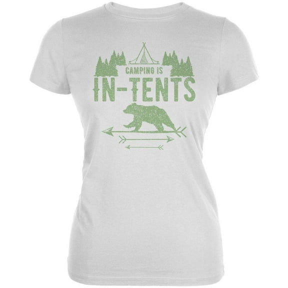 Camping Is In Tents Intense Funny Pun Juniors Soft T Shirt White X-LG