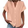 thumbnail image 1 of Timegard Short Sleeve Tops for Women Summer V-Neck Button down Shirts Solid Color Office Casual Loose Tops, 1 of 6