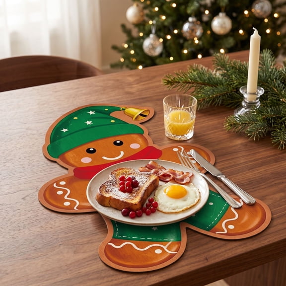 Orangide Christmas Gingerbread Placemats Set Cute Boy Girl Character Decorative Table Mats for Home Dining Table Winter Festive Holiday Decor