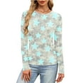 thumbnail image 6 of Aueoeo Women's Casual Shirts Round Neck Long Sleeve Star Printing Blouses Trendy Slim Tight Fitting Pit Top, 6 of 6