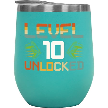 

Level 10 Unlocked - Gaming Enthusiast or Video Gamer Birthday Mint 12oz Wine Tumbler