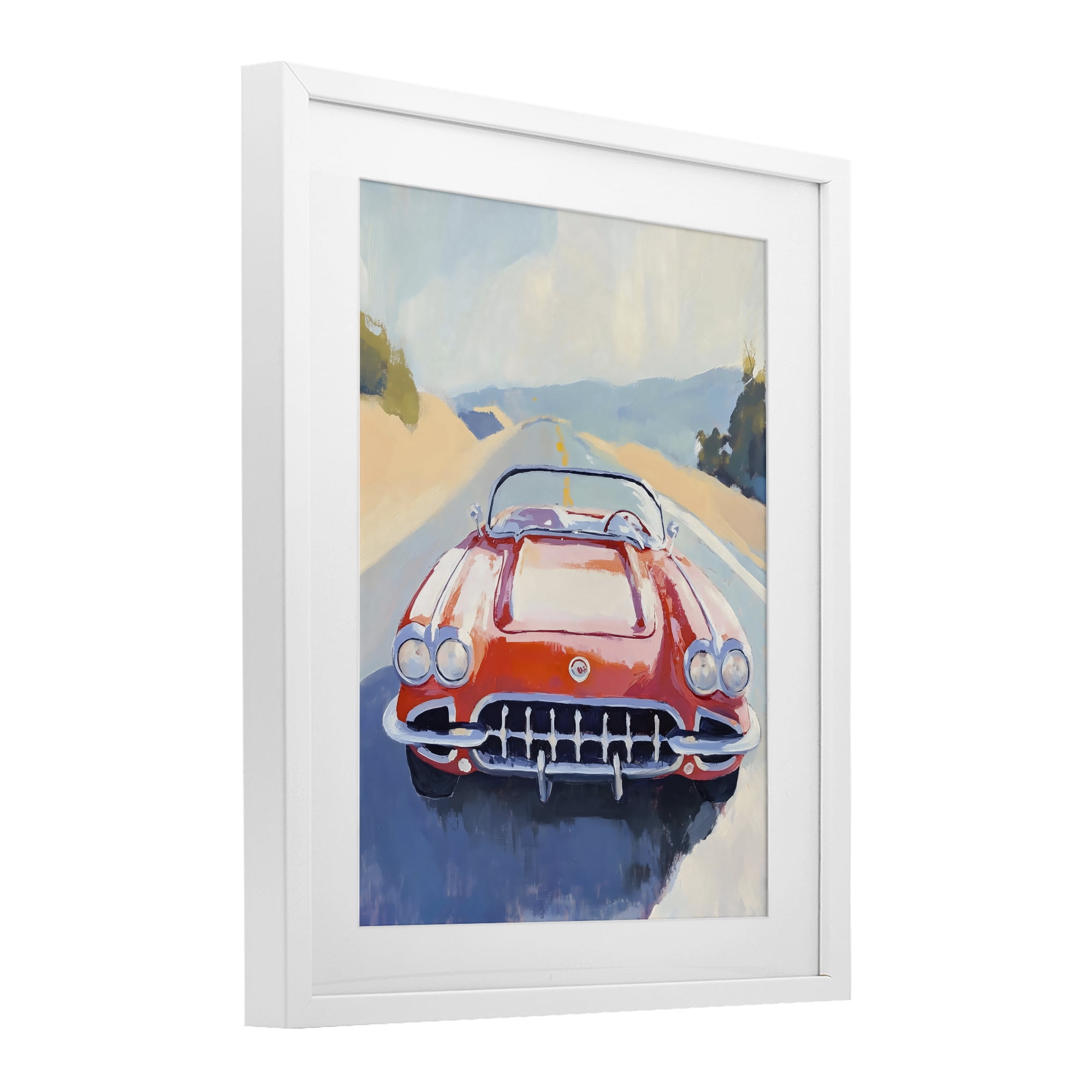 Stupell Industries Red Sports Car on Journey White Framed Print Under Glass, design by The Prints Vibe