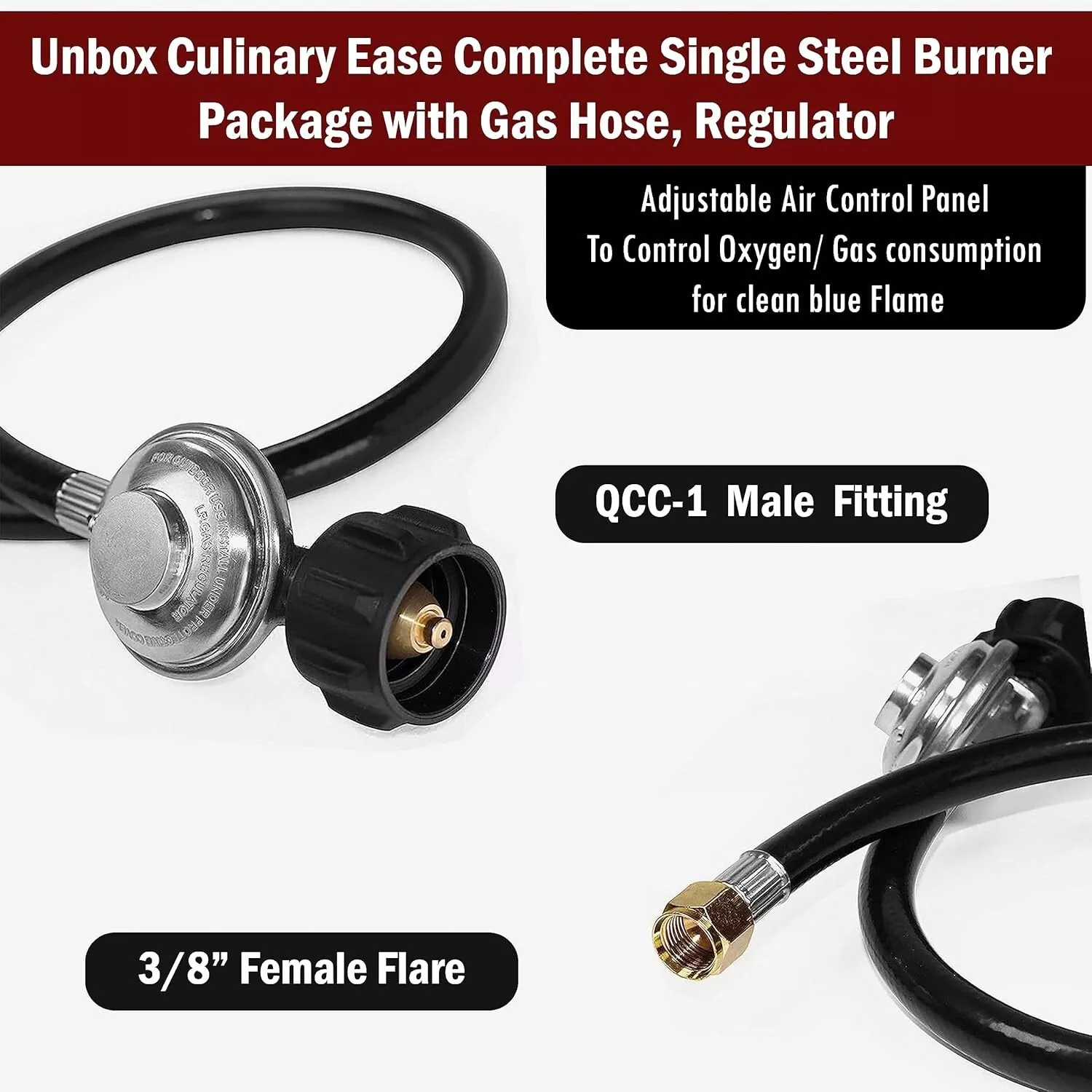 Sonret Single Burner Propane gas Stove - Square outdoor propane burner heavy duty - portable gas stove burner propane outdoor burner - with hose pipe, Adjustable 0-20Psi Regulator