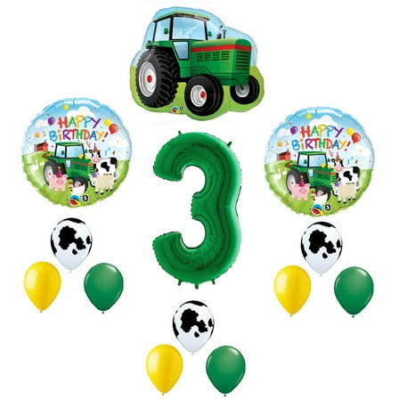 Farm Tractor 13 Piece #3 3rd Green Happy Birthday Balloon Bouquet Party Decoration