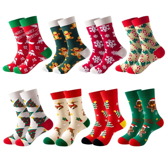 TELOLY 8 Pairs Christmas Socks, Mens Dress Socks, Mens Christmas Socks, Funny Fun Colorful Crazy Funky Crew Socks for Men Novelty Happy Cotton Size 7-11