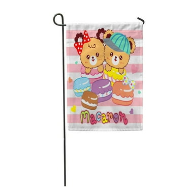SIDONKU Colorful Cute Couple Bear Cartoon and Macaron on Pink Garden Flag Decorative Flag House Banner 12x18 inch