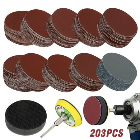 203Pcs 2inch Sanding Discs Pad Kit, EEEkit Hook and Loop Sanding Pad with Shank Backing Pad and Soft Foam Buffering, Grit Sandpapers for Drill Grinder Tool, 80 180 240 320 400 600 800 2000 3000 Grit