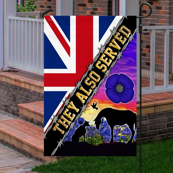 FLAGWIX American Flag - Animal They Also Served Purple Poppy UK Flag THB3670Fv2 - Garden Flag (11.5" x 17.5")