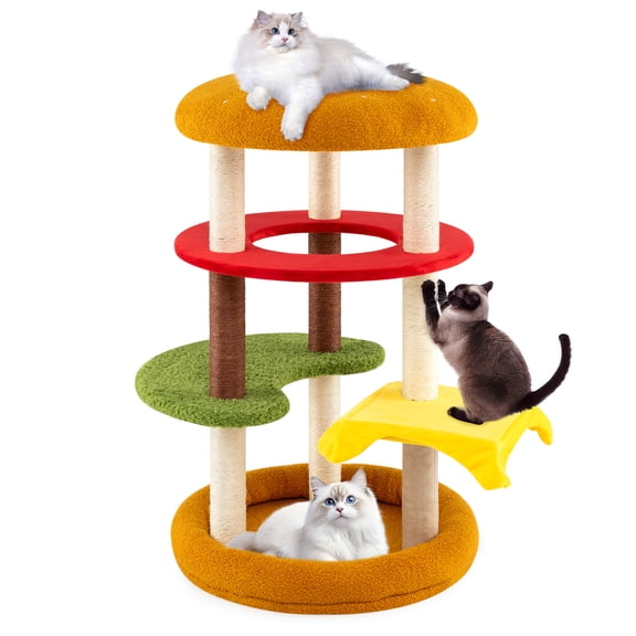Gymax 42'' Tall Cat Tree w/Padded Perch Bed Sisal Scratching Posts Plush Cushions