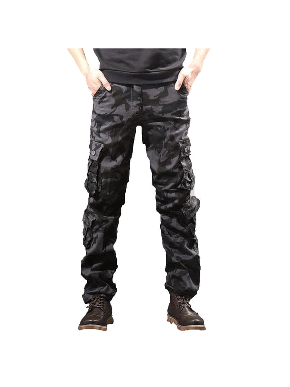 Hanes Mens Relaxed-Fit Cargo Pants Big and Tall Multi Pocket Military Camo Combat Work Pants Sports Workout Pants Black XXL