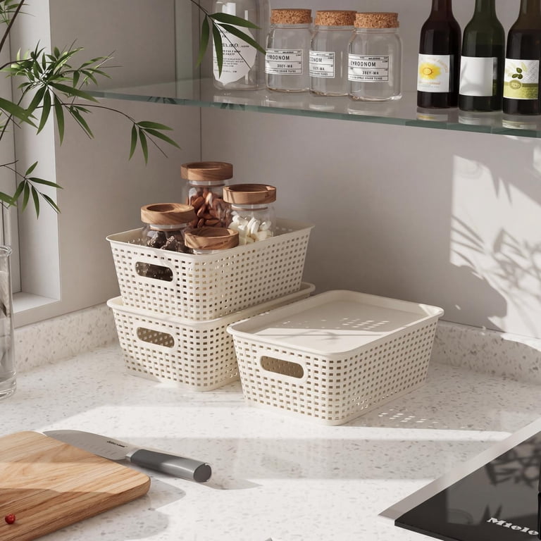 AMBLER Plastic Storage Bins with Lids, Cream White (Set of 6) photo 4