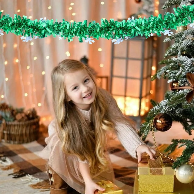 EQWLJWE Christmas Tinsel Garland,Metallic Christmas Tree Garland Shiny Party Tinsel Garland,Hanging Decorations for Christmas Tree,Colorful Pinstripe Ribbon Plastic Wool Pinstripe Pull Flower