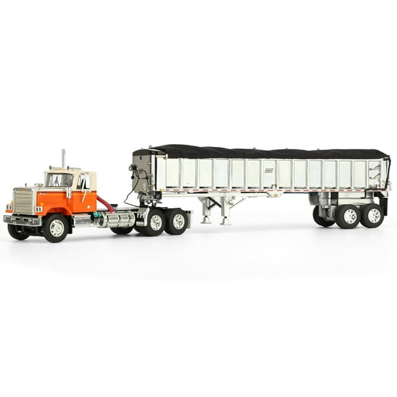 First Gear DCP 1/64 Orange Chevrolet Bison Day Cab with East End Dump Trailer 60-1925