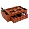 Leather Valet Box with Pen & Watch Drawer - Tan Leather - 11W x 3H in.