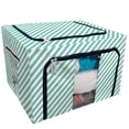 thumbnail image 1 of EREHome diagonal striped green white stripes Storage Bag Clear Window Storage Bins Boxes Large Capacity Foldable Stackable Organizer With Steel Metal Frame For Bedding,Clothes,Closets, Bedrooms, 1 of 3
