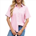 thumbnail image 2 of Camisa Informal de Corta con Botones para Mujer, Blusa de Trabajo con Cuello y Bolsillo Rosa XL, 2 of 9