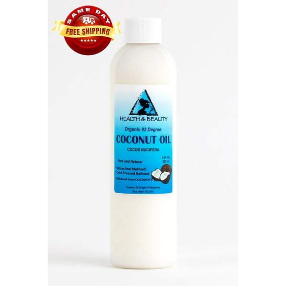COCONUT OIL 92 DEGREE ORGANIC CARRIER REFINED COLD PRESSED 100% PURE 8 OZ