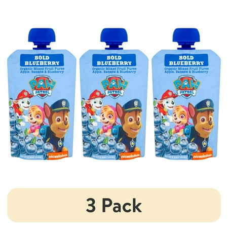 (3 pack) Paw Patrol Bold Blueberry Organic Mixed Fruit Puree, 3.5 oz Toddler Snack
