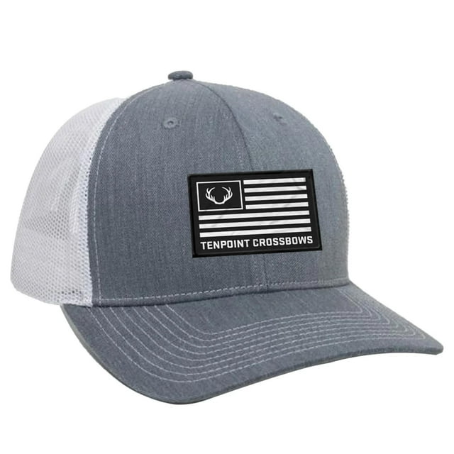 Gorra TenPoint Trucker gris/blanca con parche de bandera para hombre y mujer