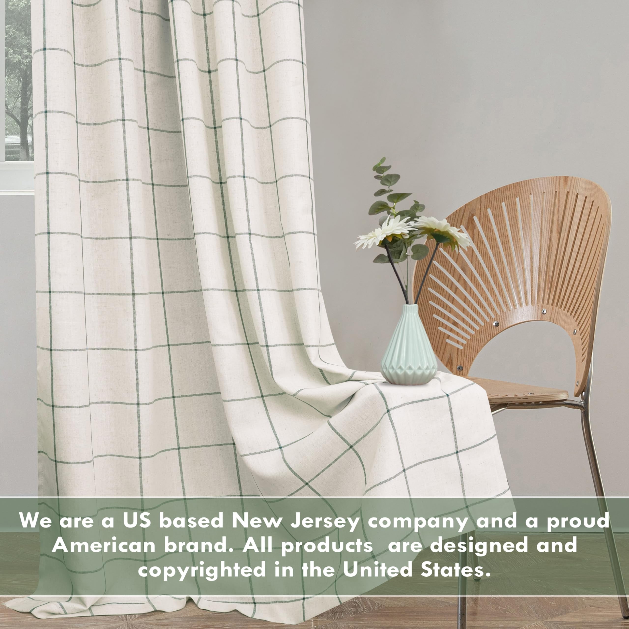 DriftAway 2 Panels 100% Blackout Windowpane Plaid Linen Curtains Double Layer Drapes for Bedroom 90 Inches Long Farmhouse Thermal Insulated 3.25 Inch Rod Pocket Back Tab for Living Room Loden Green
