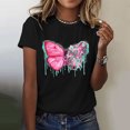 thumbnail image 2 of Gibobby Playera de Manga Corta con Cuello Redondo Camiseta manga corta con estampado y cinta concientización sobre el cáncer mama para mujer(Negro,M), 2 of 4