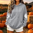 thumbnail image 6 of Women's Fall Hoodies Floral Ghost Pumpkin Graphic Print Sweatshirts Long Sleeve Oversized Pullover Hooded Tops Casual Autumn Relaxed Fit Clothes, 6 of 7