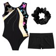 thumbnail image 3 of YONGHS Kids Girls Gymnastics Leotards Sleeveless Dance Unitards and Active Shorts Hair Band Set Yellow&Black 4, 3 of 5
