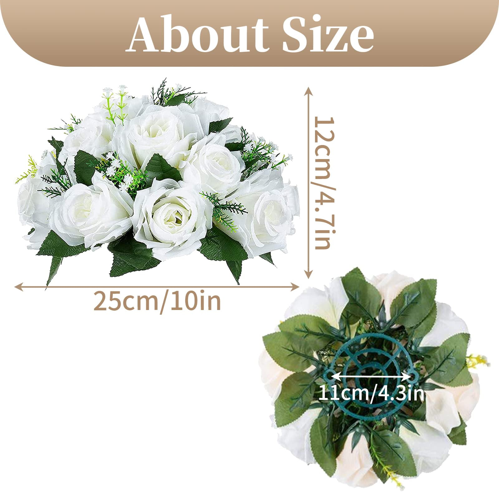 Nuptio Set of 10 White Rose Artificial Flower Kissing ball, 15 Heads Fake Peony Silk Flowers Bouquet for Centerpiece Wedding Birthday Party Home Table Decor