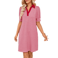 thumbnail image 2 of Women'S Summer Casual Striped V Neck Short Sleeve Flowy A Line Mini Dresses Red M, 2 of 7